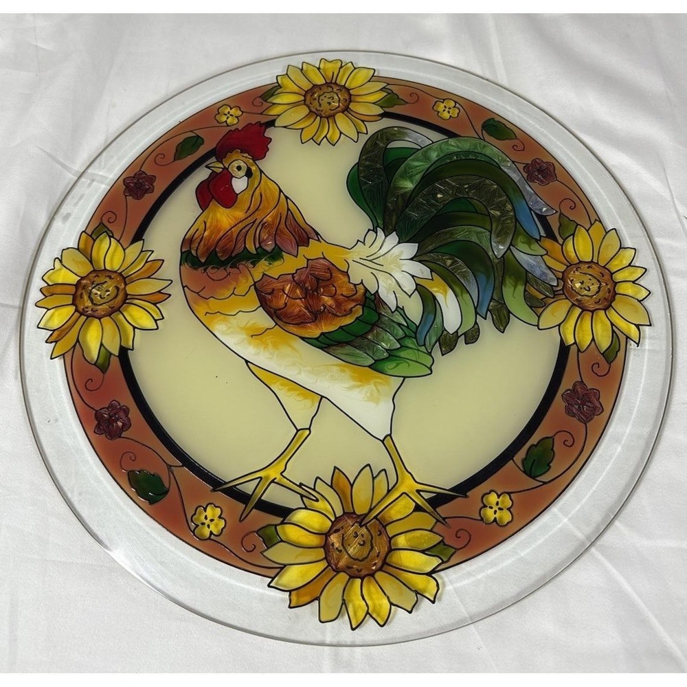 Joan Baker Designs Tuscany Rooster Hand Painted Decorative Glass
